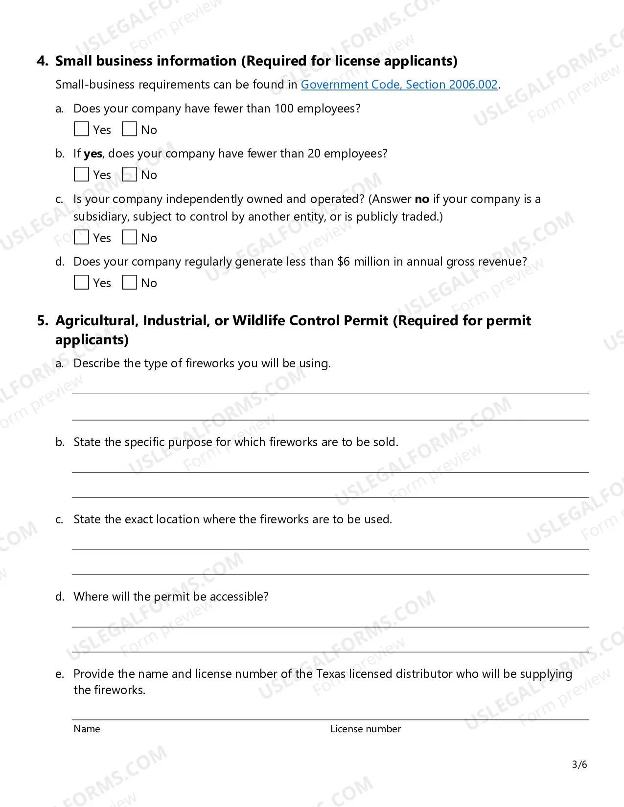 Preview Application for Fireworks License and / or Permit