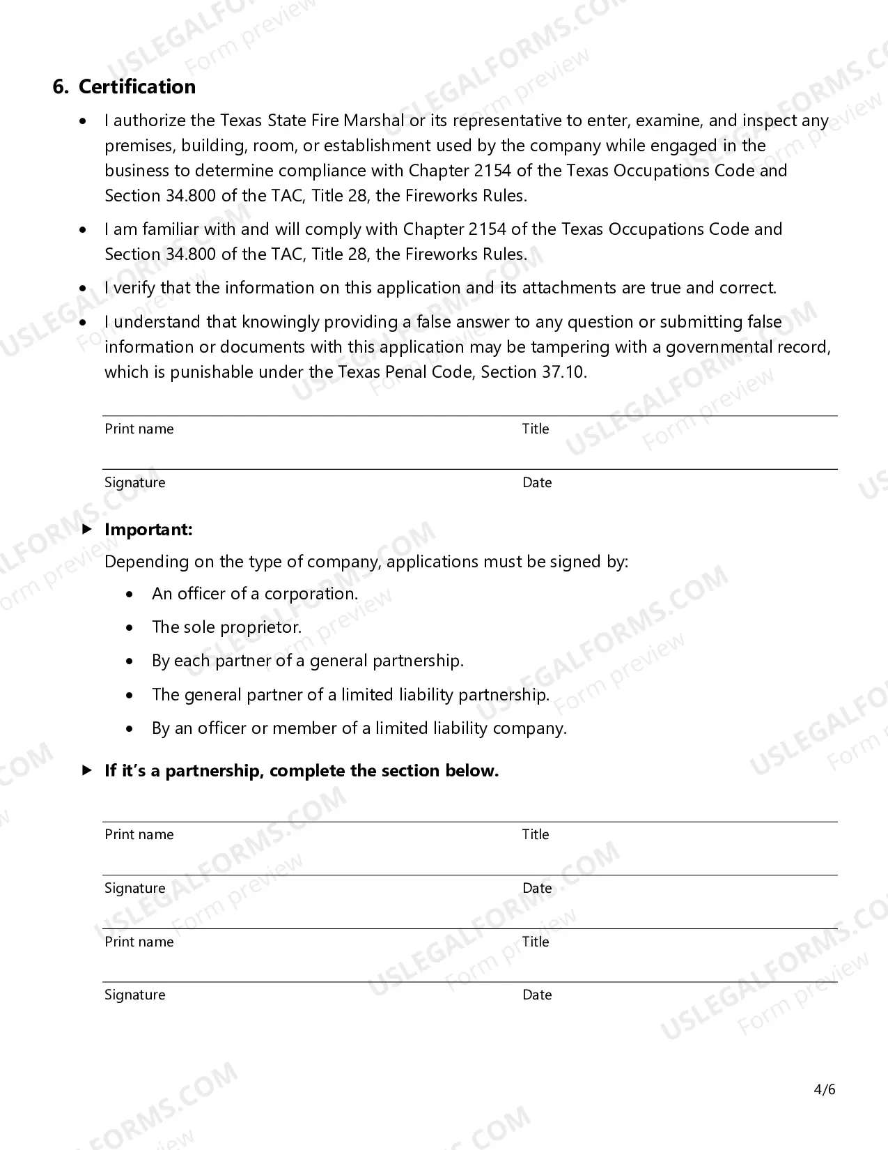 Preview Application for Fireworks License and / or Permit