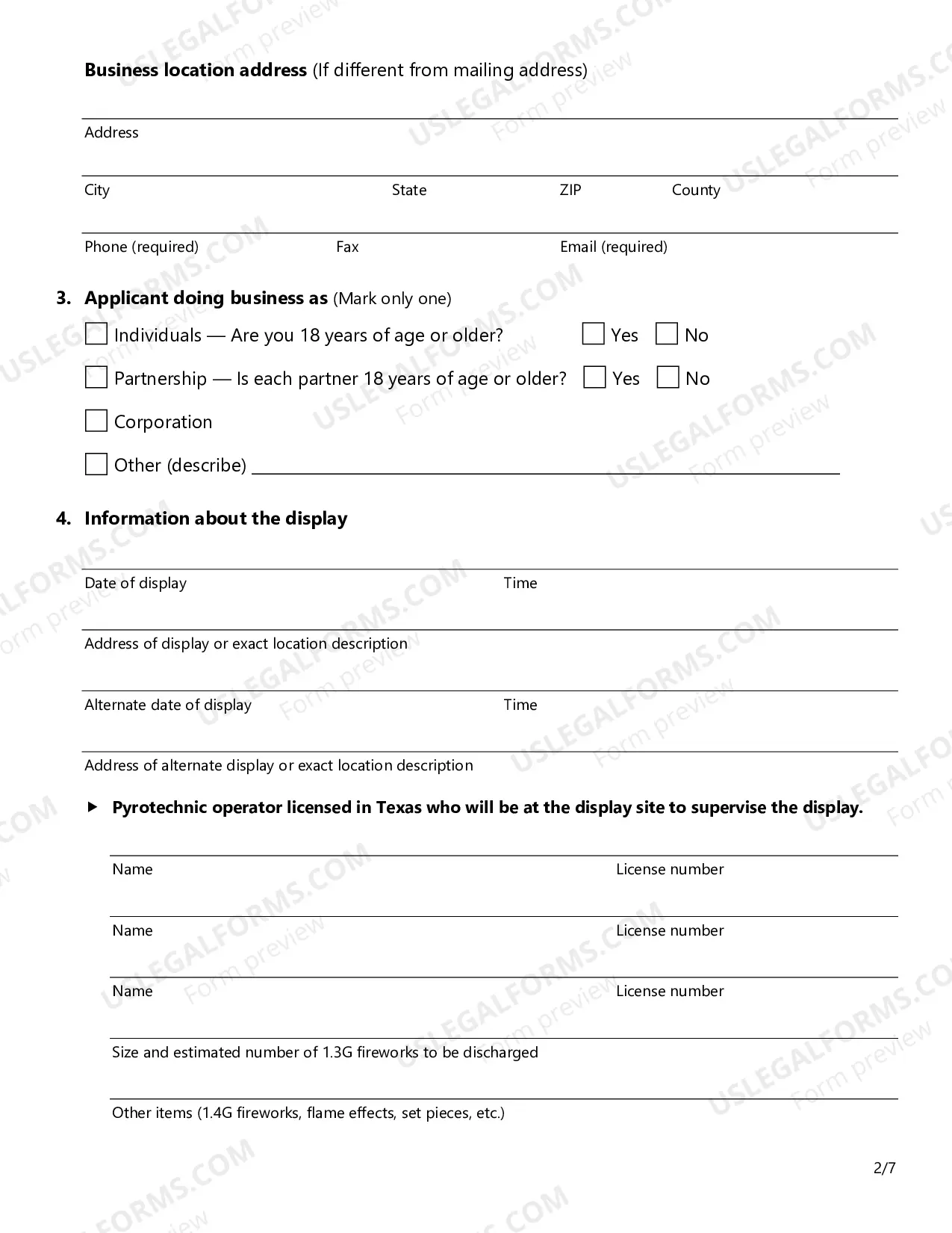 Preview Application for Class B Fireworks Singular or Multiple Display Permit