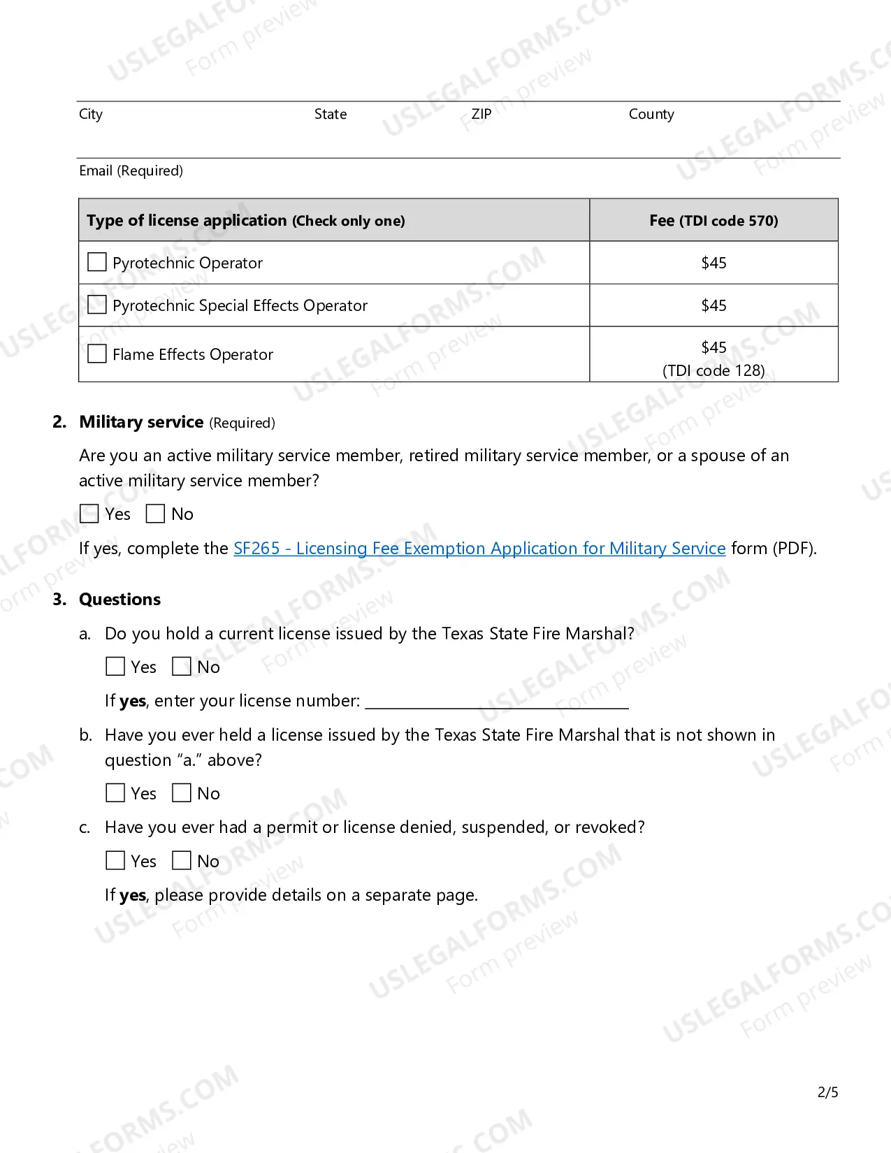 Preview Pyrotechnic, Special Effects and Flame Effects Operator's License Application