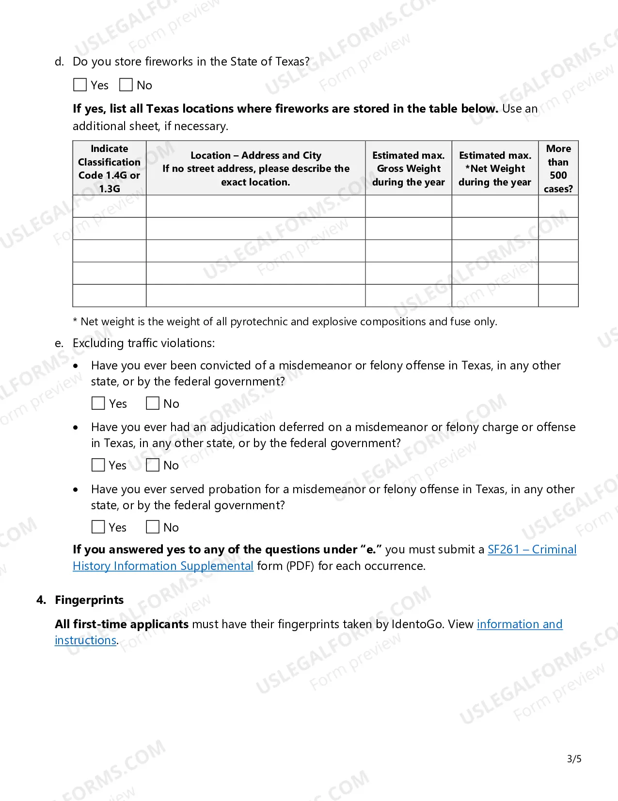 Preview Pyrotechnic, Special Effects and Flame Effects Operator's License Application