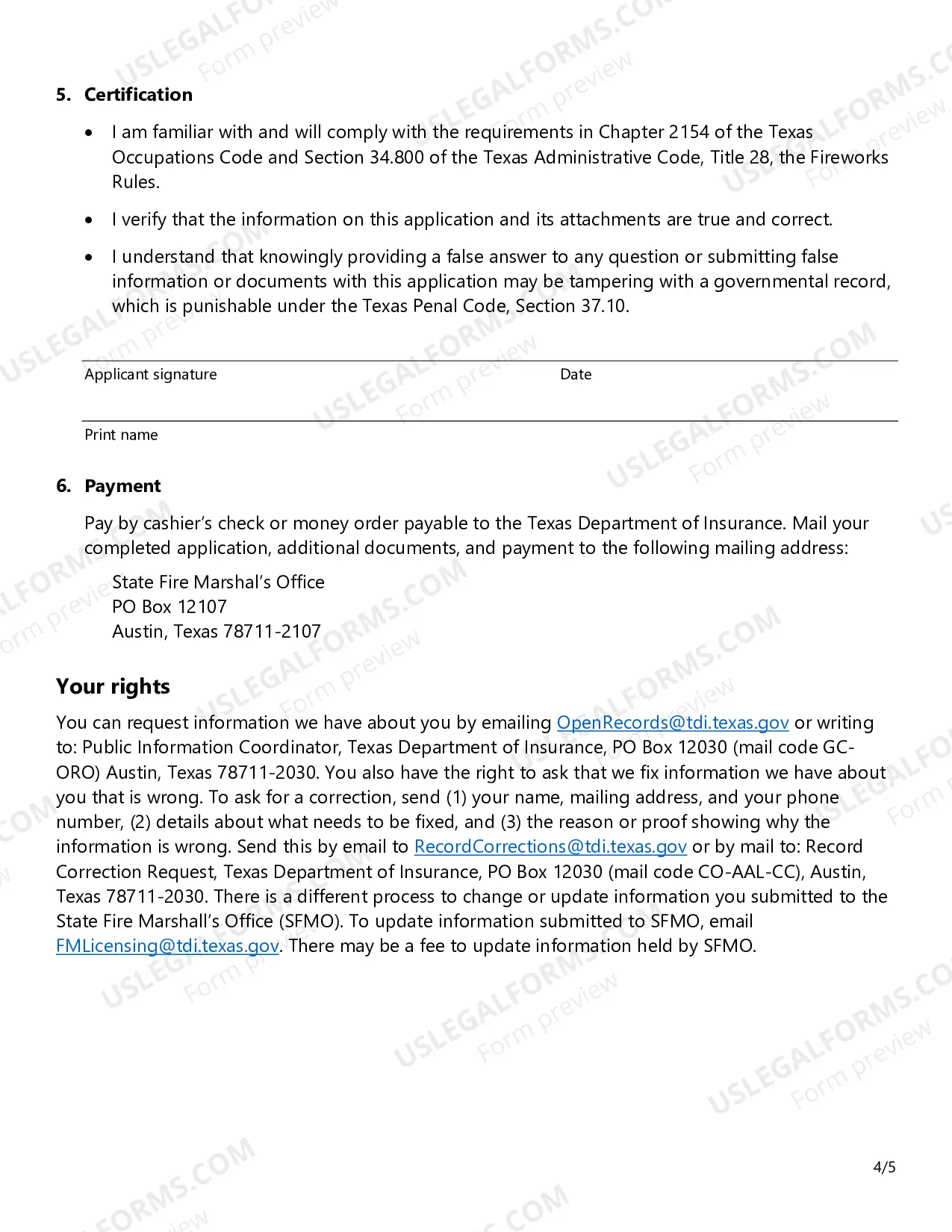 Preview Pyrotechnic, Special Effects and Flame Effects Operator's License Application