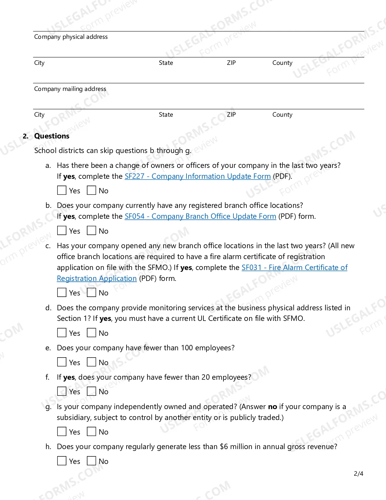 Preview Renewal Application - Fire Alarm Certificate of Registration