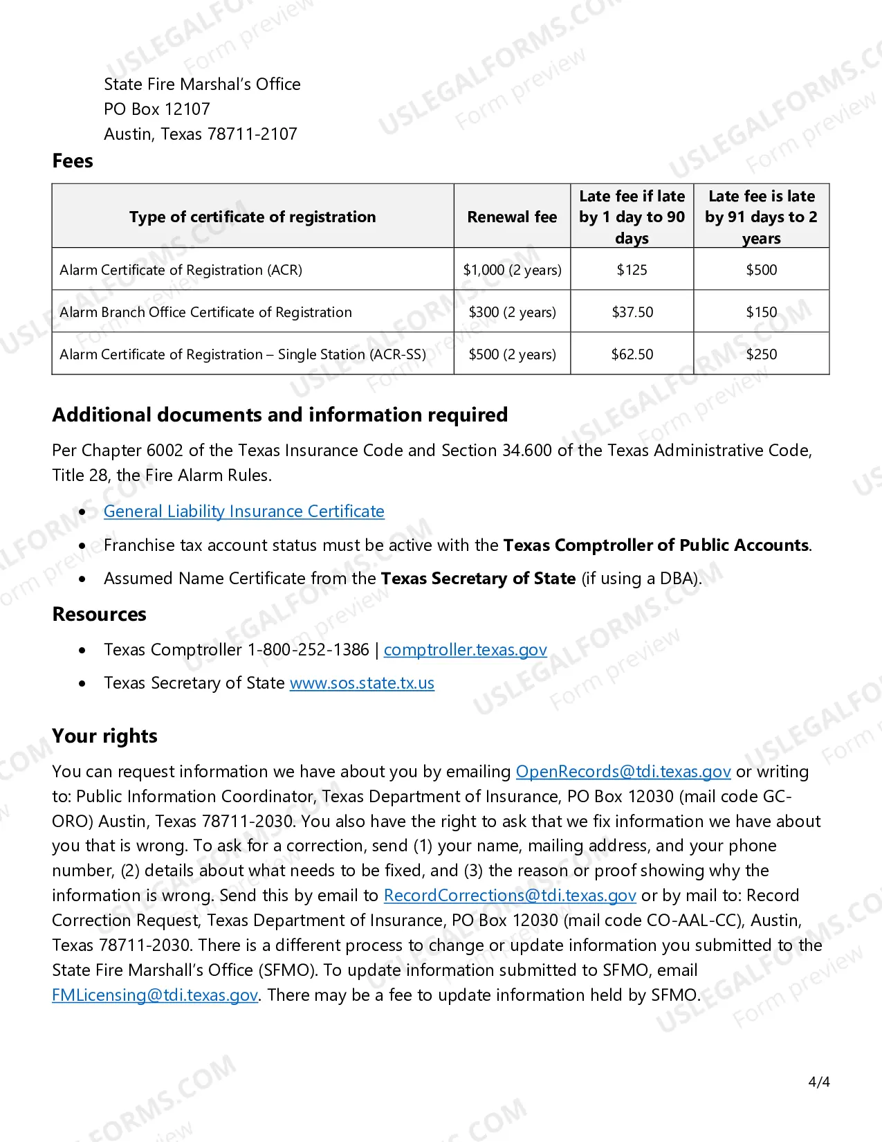 Preview Renewal Application - Fire Alarm Certificate of Registration