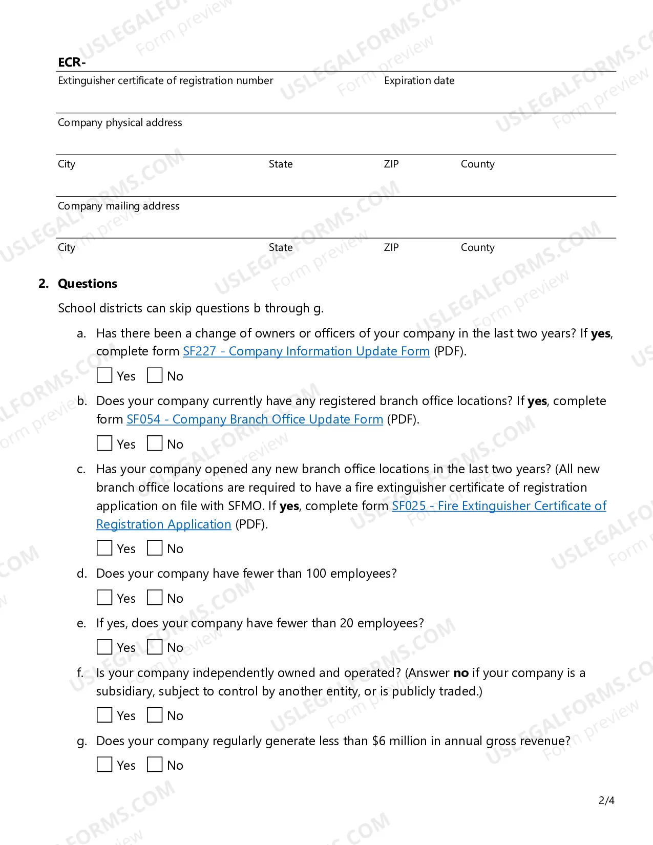 Preview Renewal Application - Fire Extinguisher Certificate of Registration