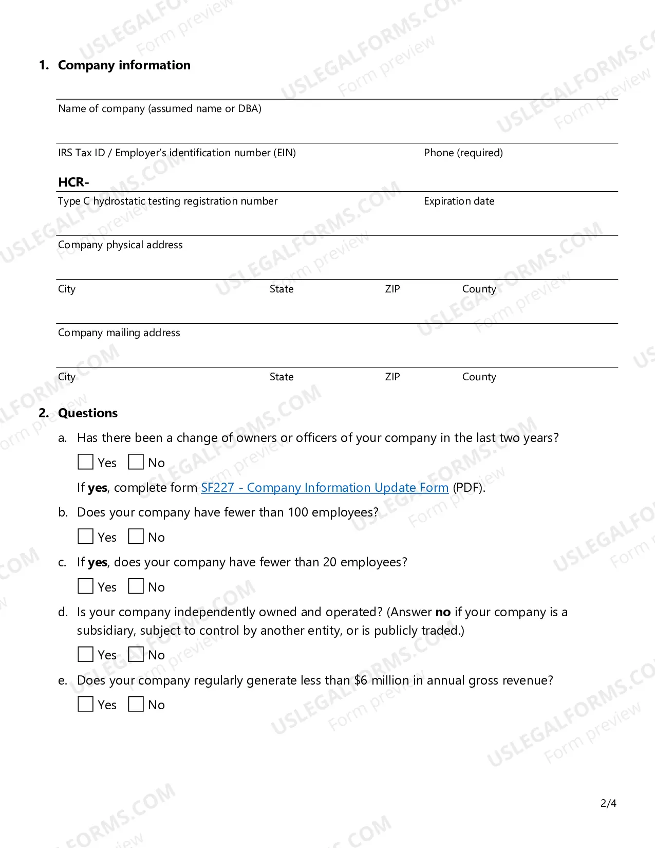 Preview Renewal Application - Hydrostatic Testing Certificate of Registration