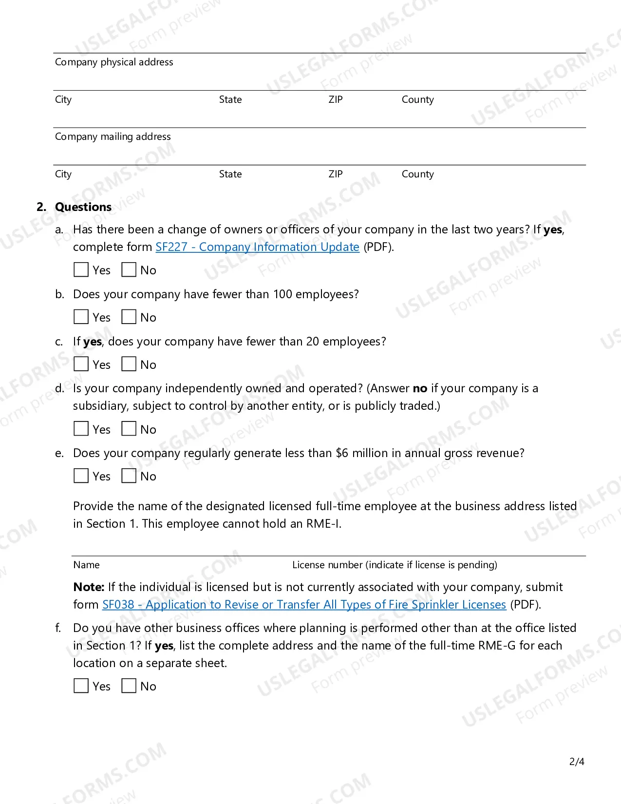Preview Renewal Application - Fire Sprinkler Certificate of Registration