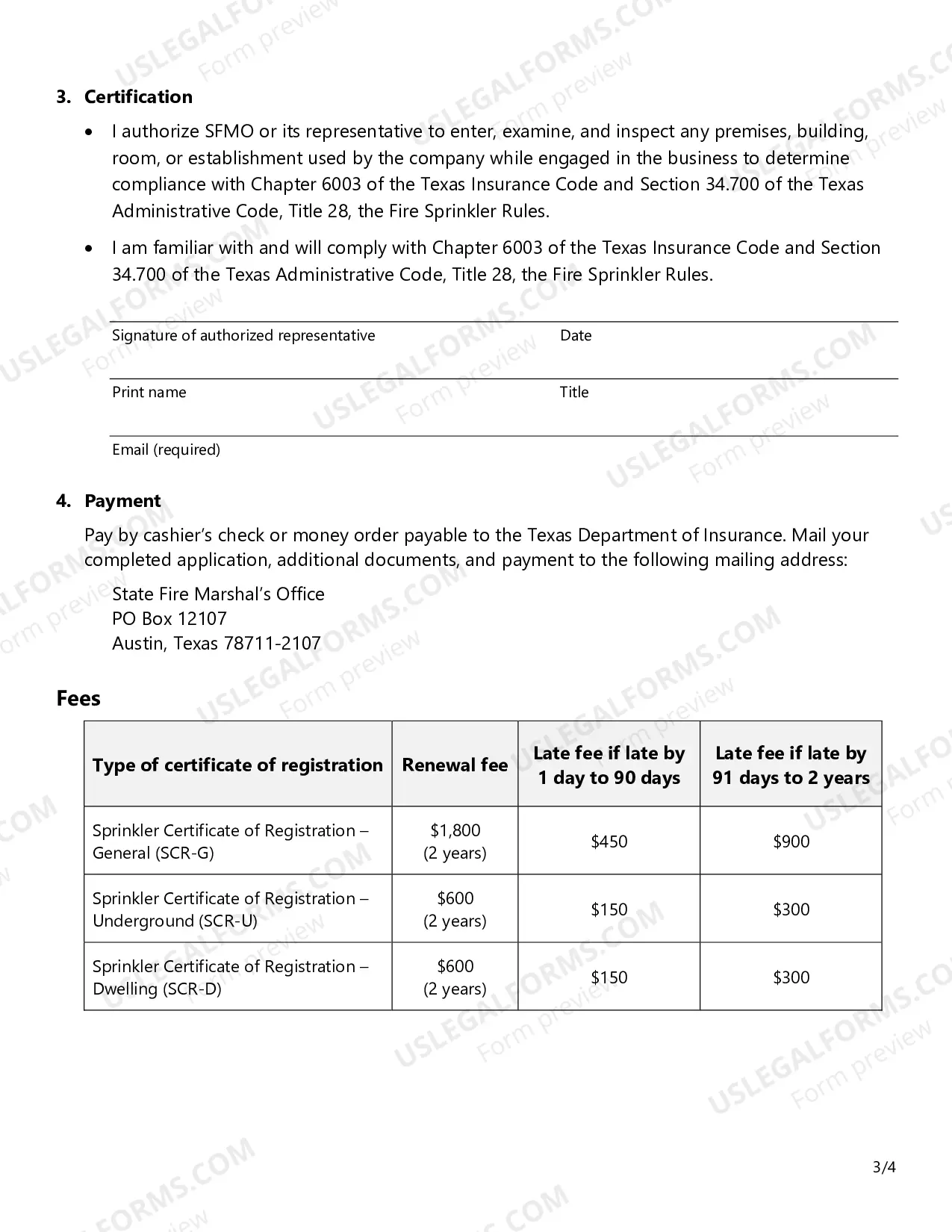 Preview Renewal Application - Fire Sprinkler Certificate of Registration