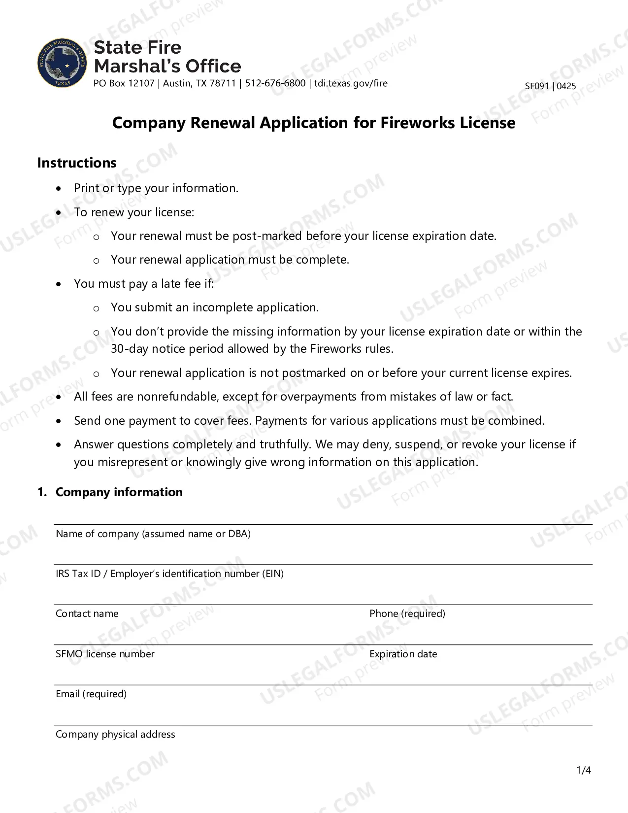 Preview Renewal Application - Fireworks License