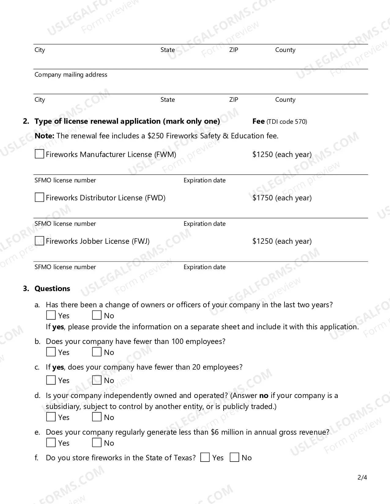 Preview Renewal Application - Fireworks License