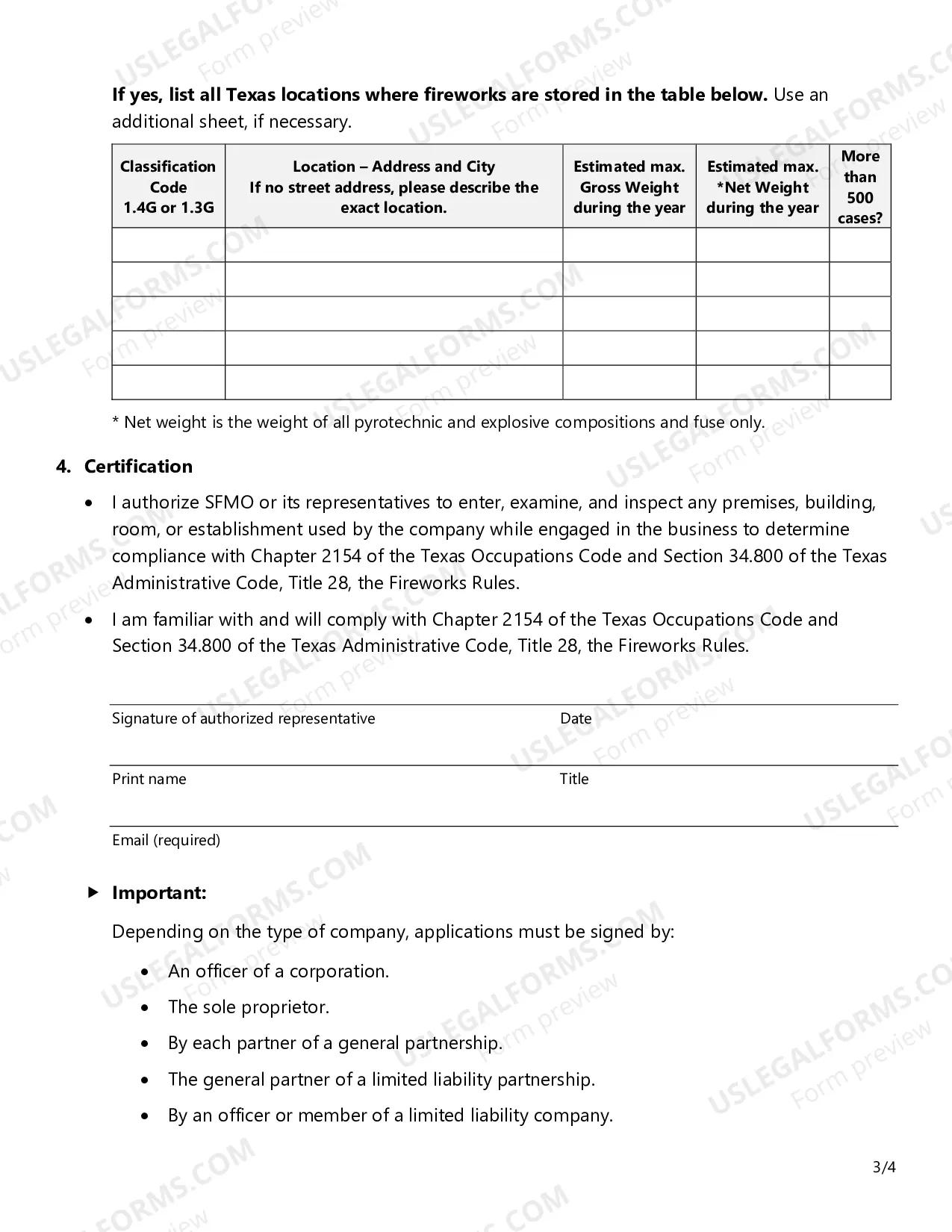 Preview Renewal Application - Fireworks License