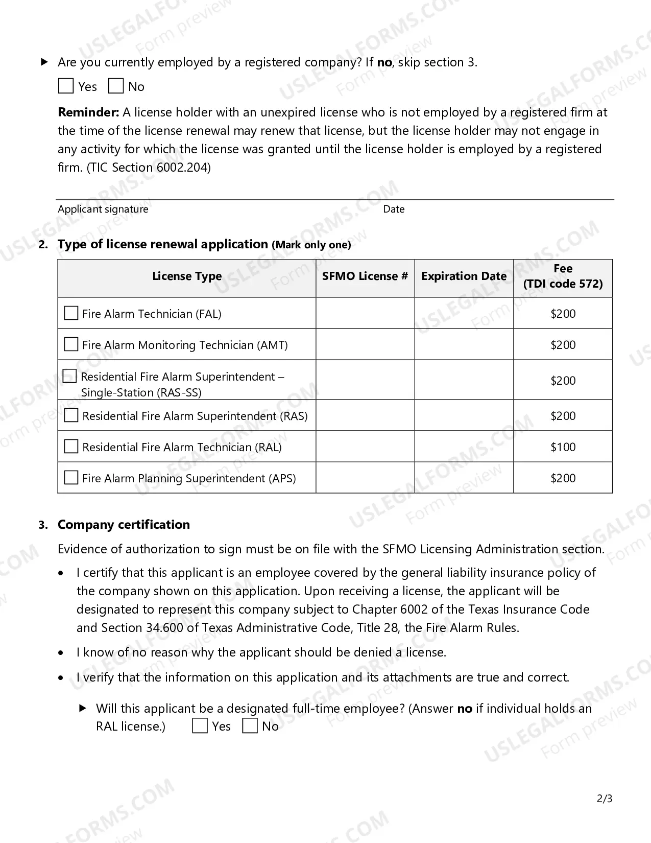 Preview Renewal Application Fire Alarm Individual License