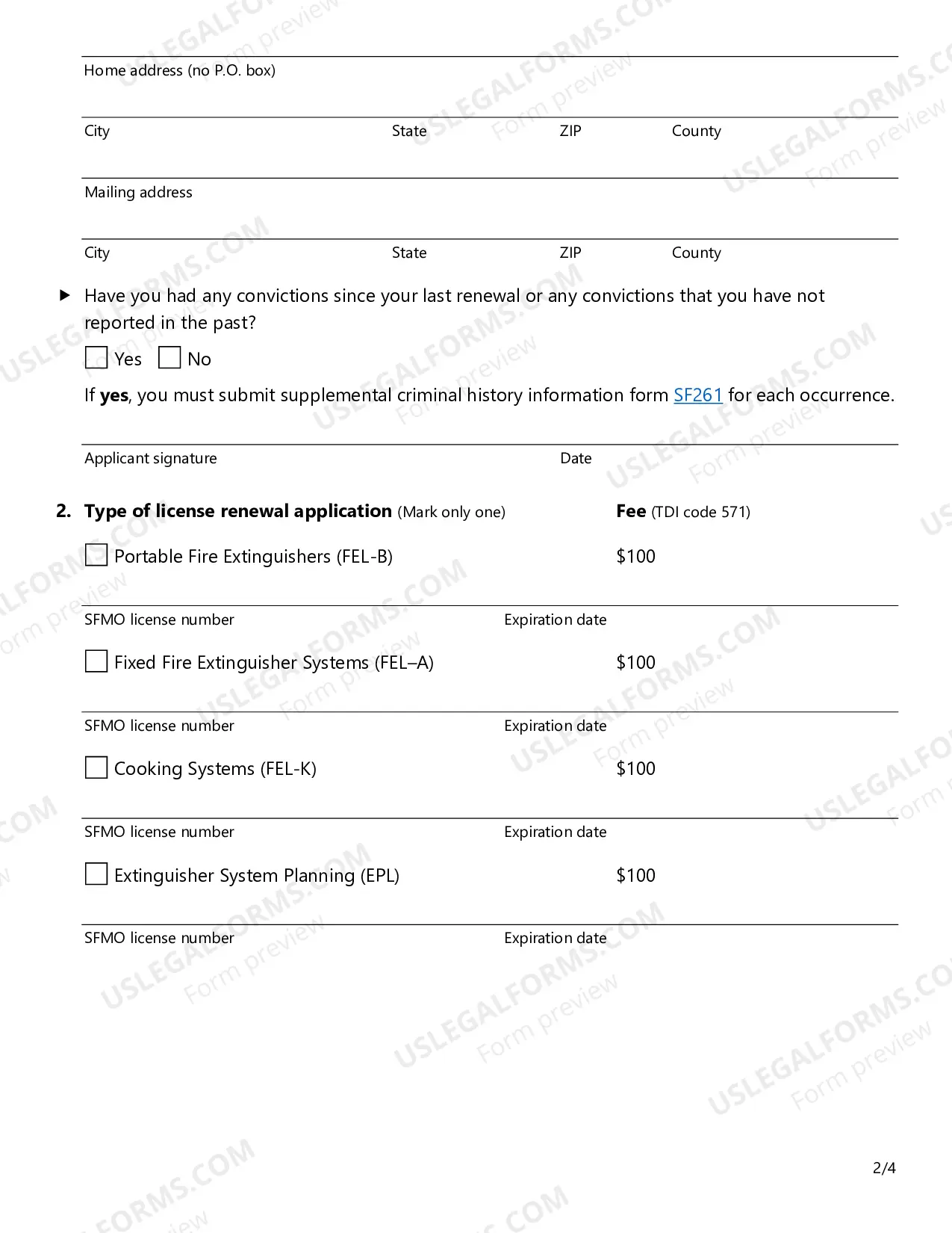 Preview Renewal Application - Fire Extinguisher License
