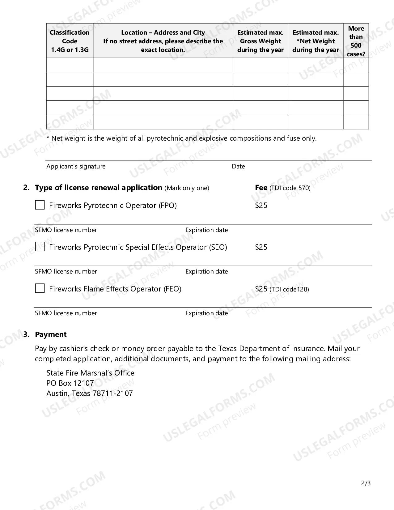 Preview Renewal Application - Fireworks Operator's License