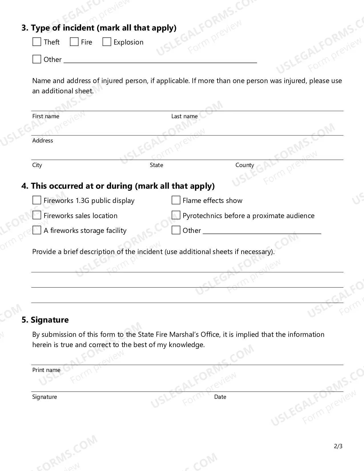 Preview Fireworks Incident Report Form