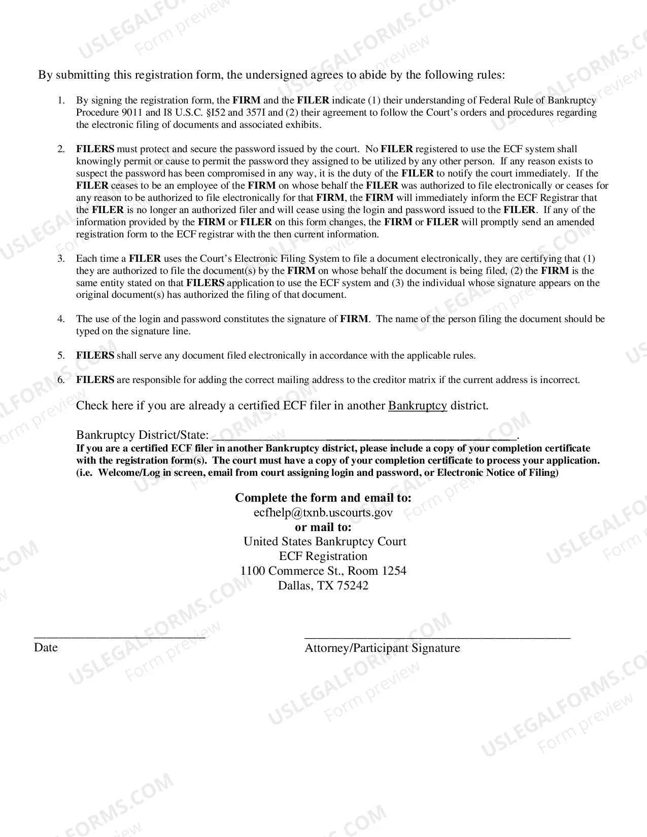 Preview ECF System Creditor-Limited Use Filer Registration Form (Without Exercise)