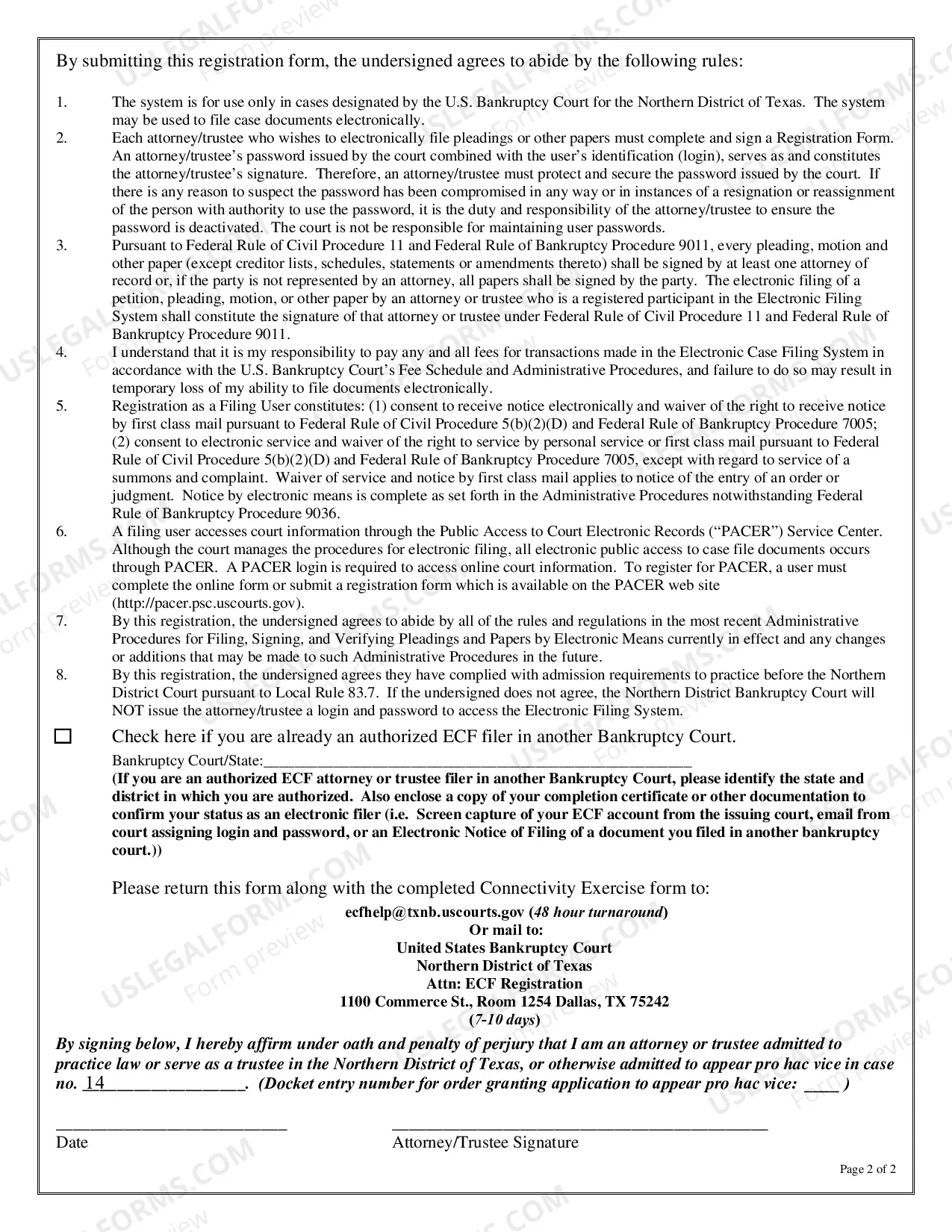 Preview ECF System Filer Registration Form (Not Registered In Another Court)