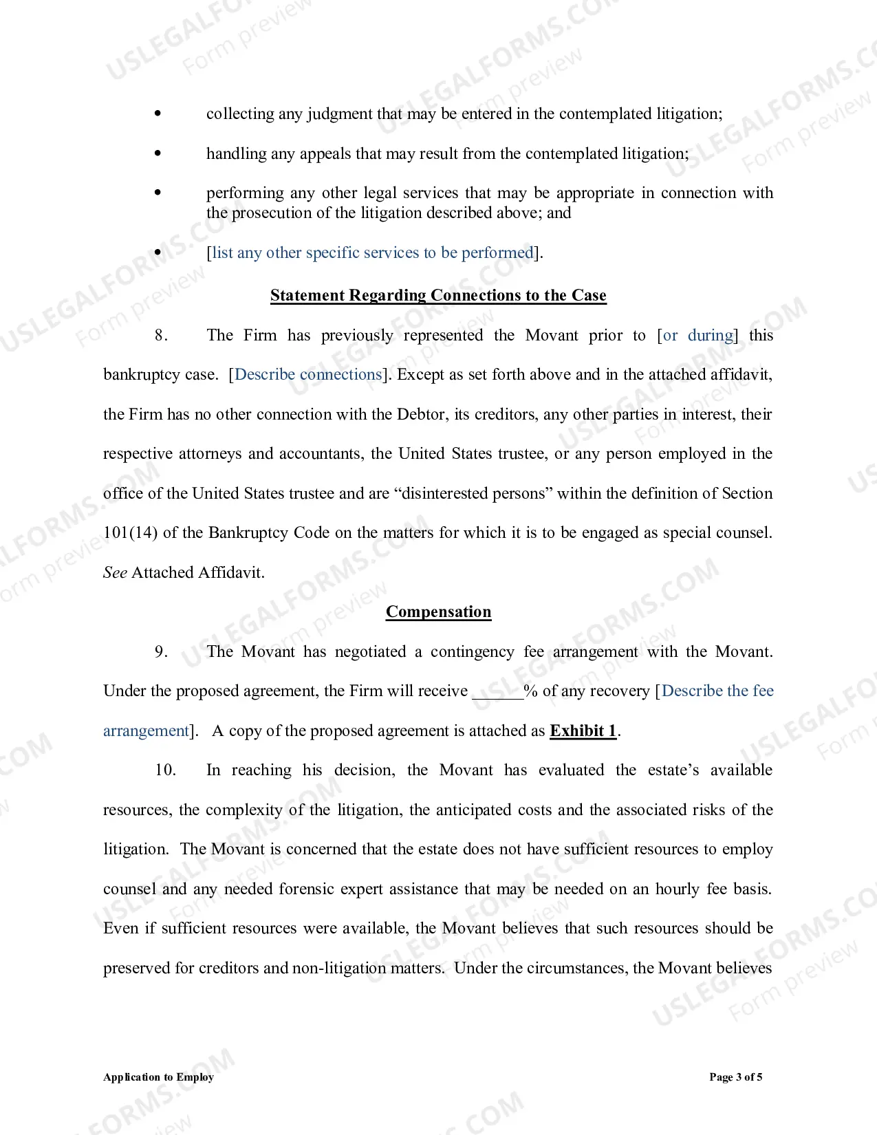 Preview Application To Employ As Special Litigation Counsel