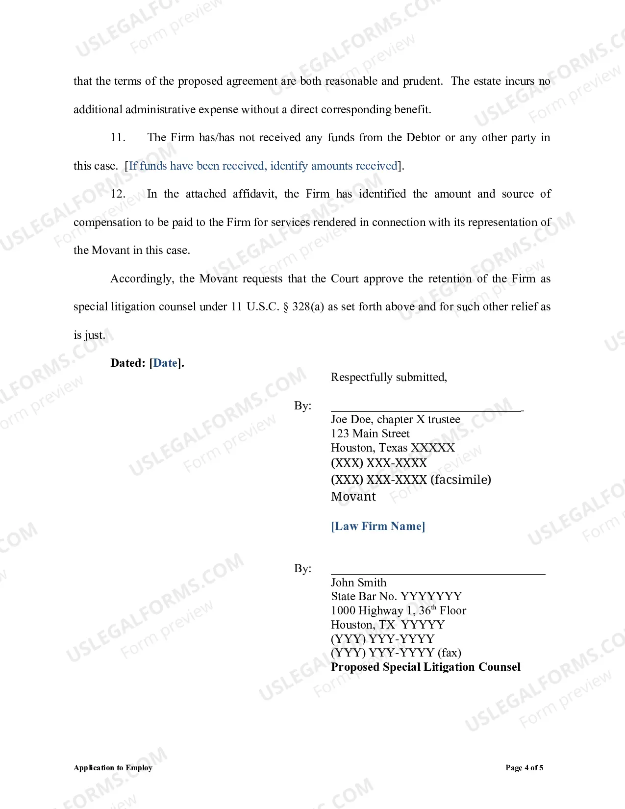 Preview Application To Employ As Special Litigation Counsel