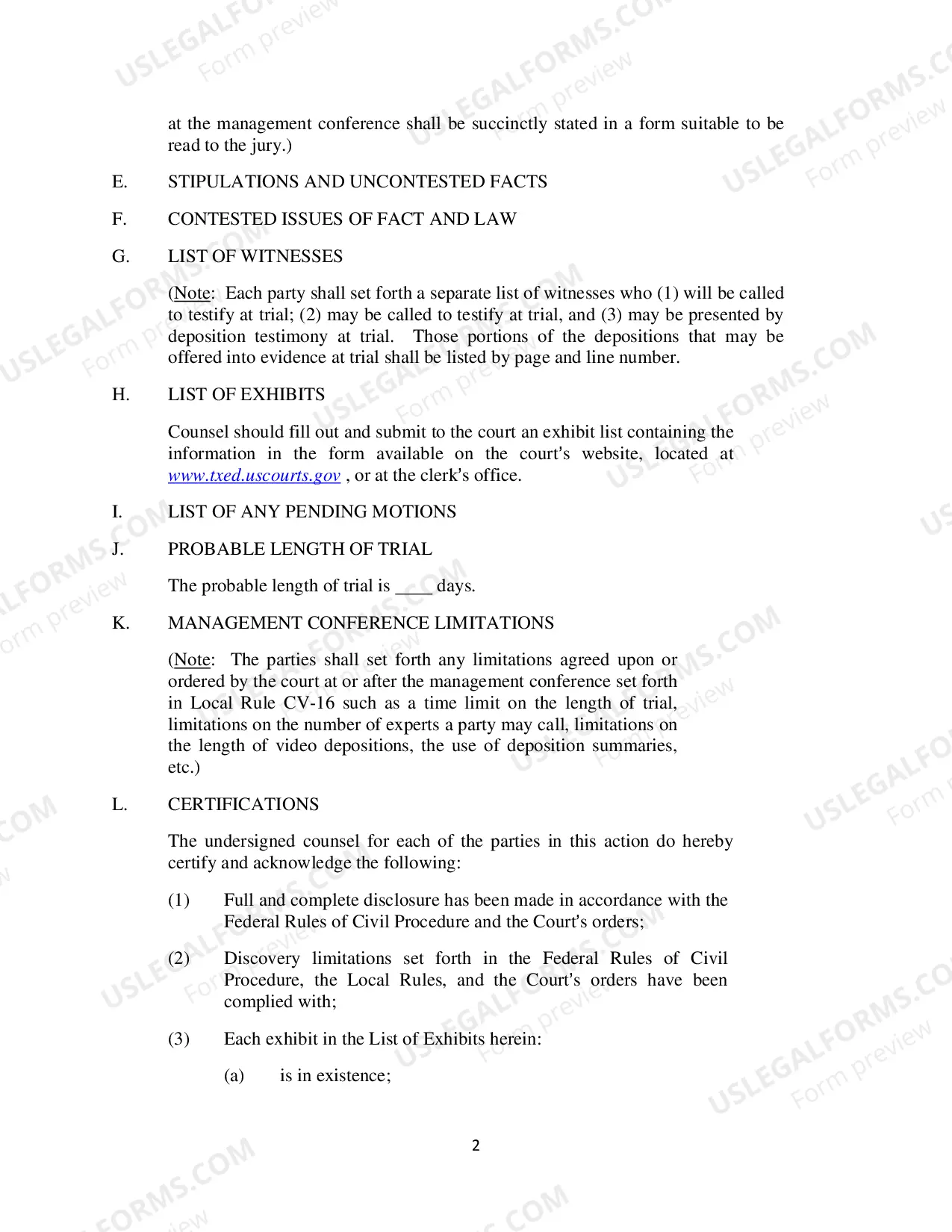 Preview Joint Final Pre-Trial Order