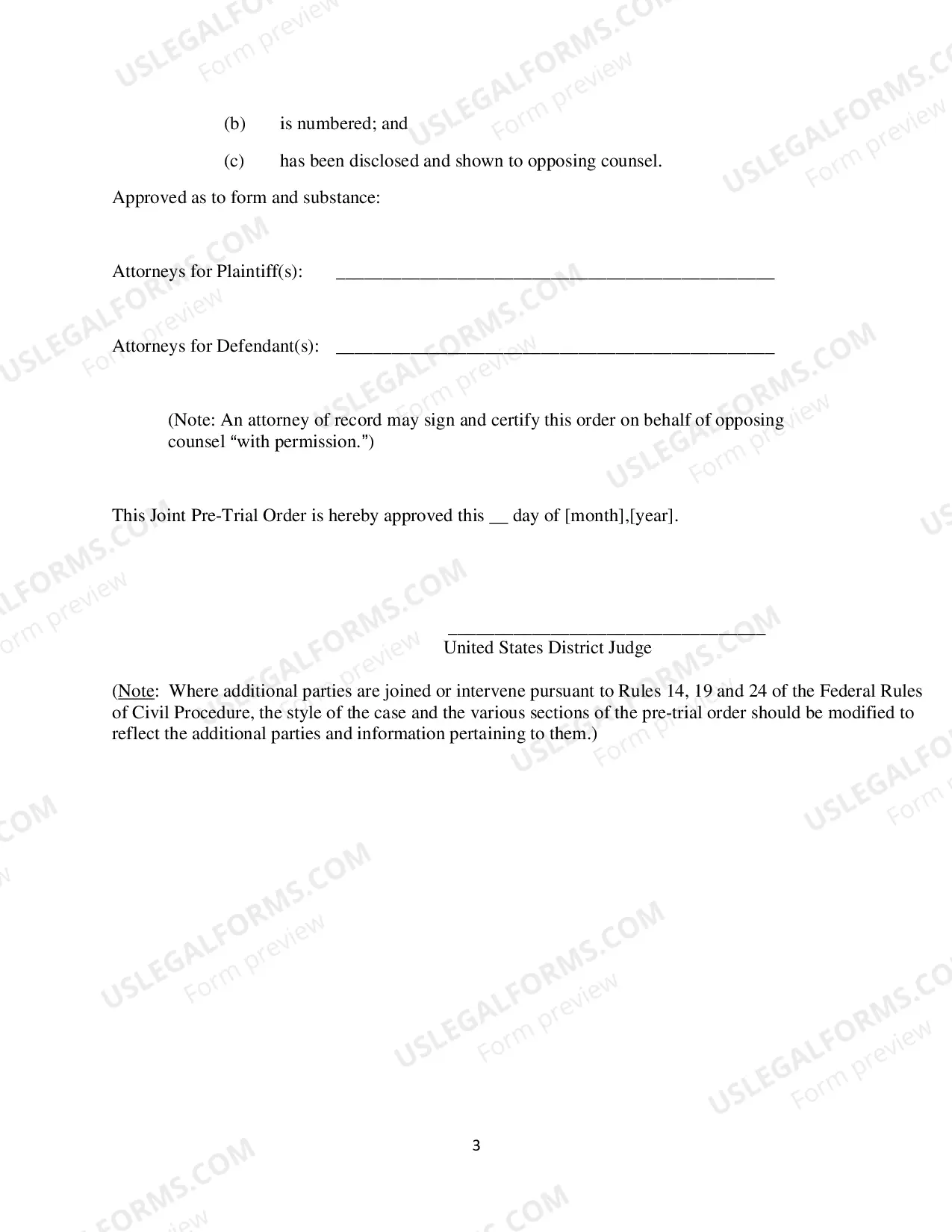 Preview Joint Final Pre-Trial Order