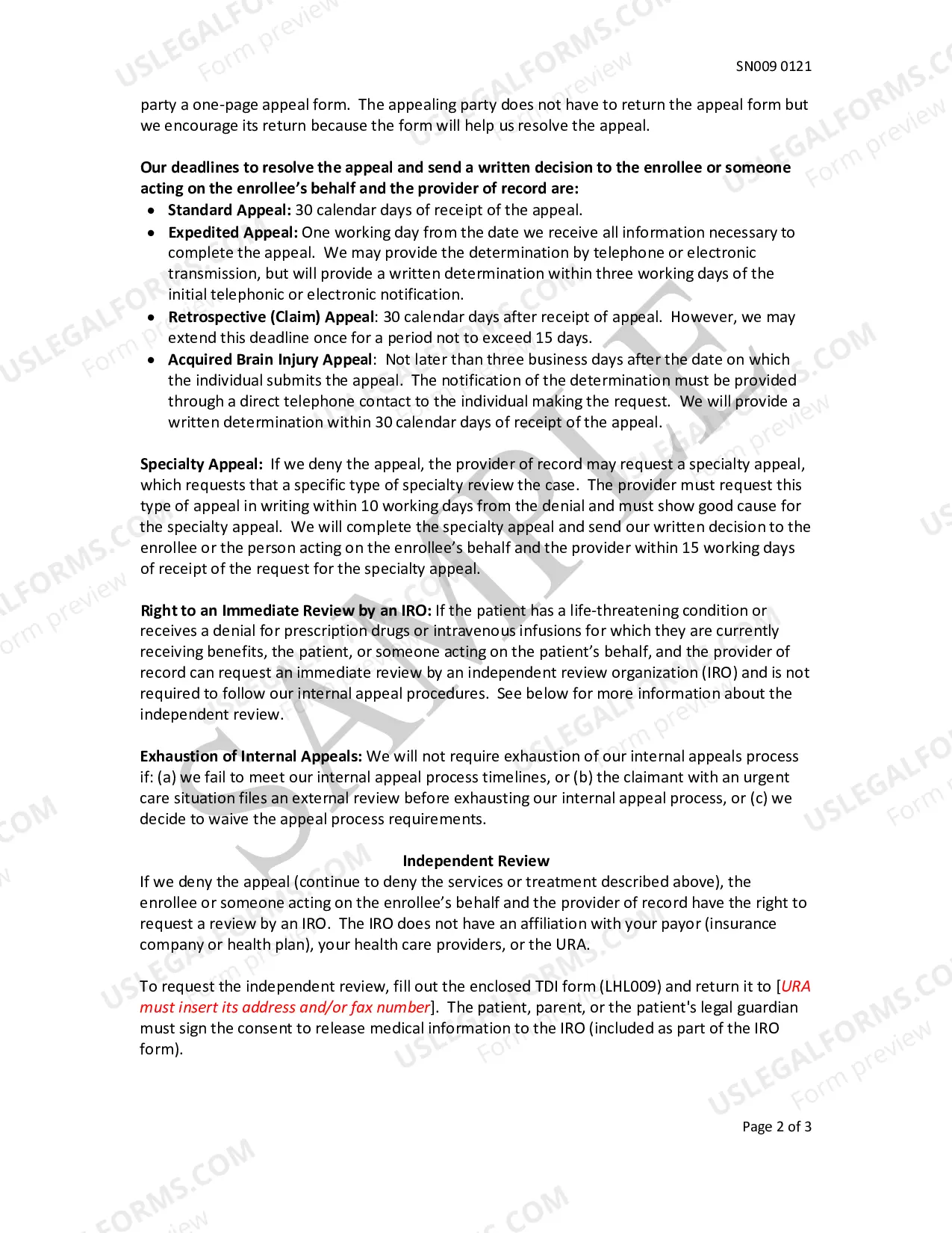 Preview Sample URA Adverse Determination Notice, Health