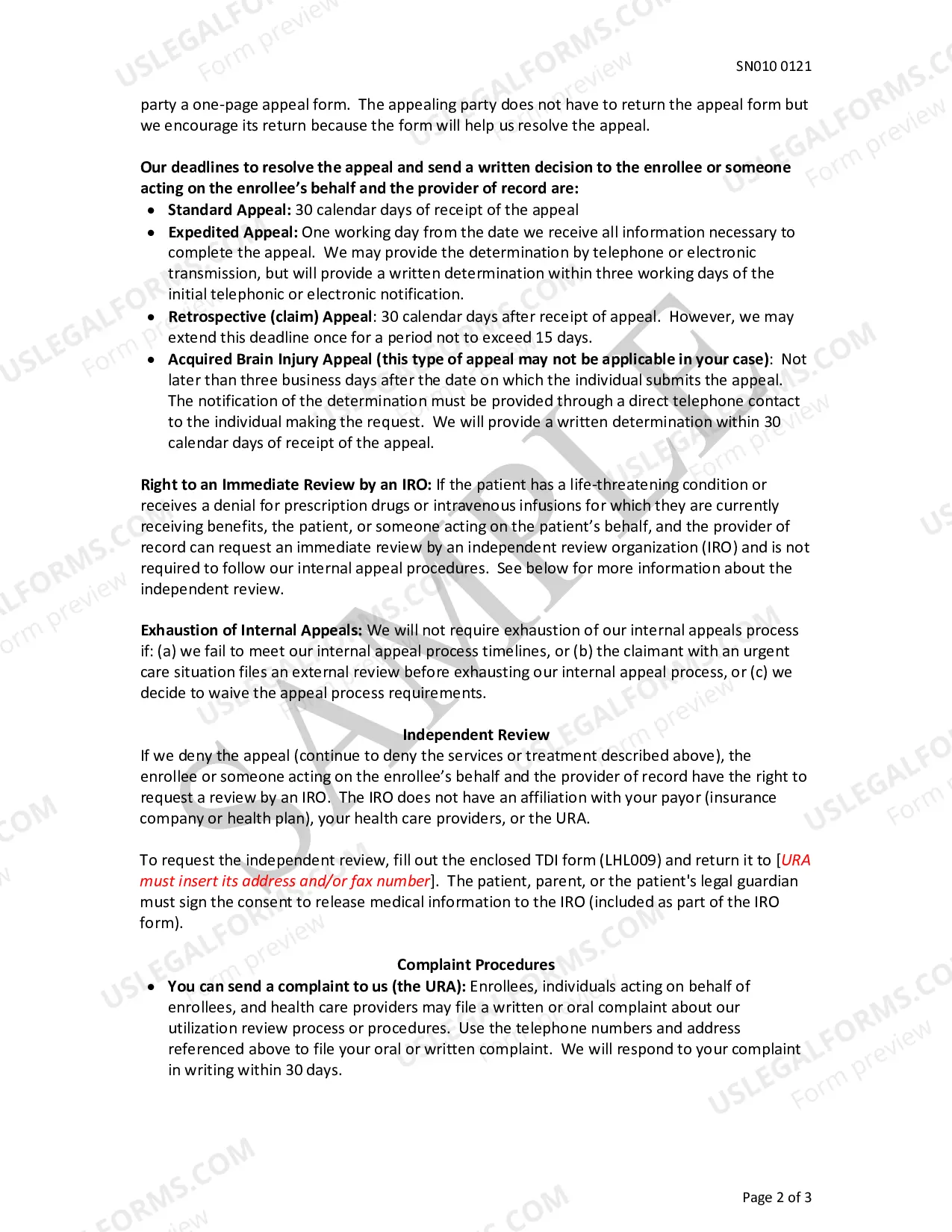 Preview Sample URA Adverse Determination Notice, Specialty Health