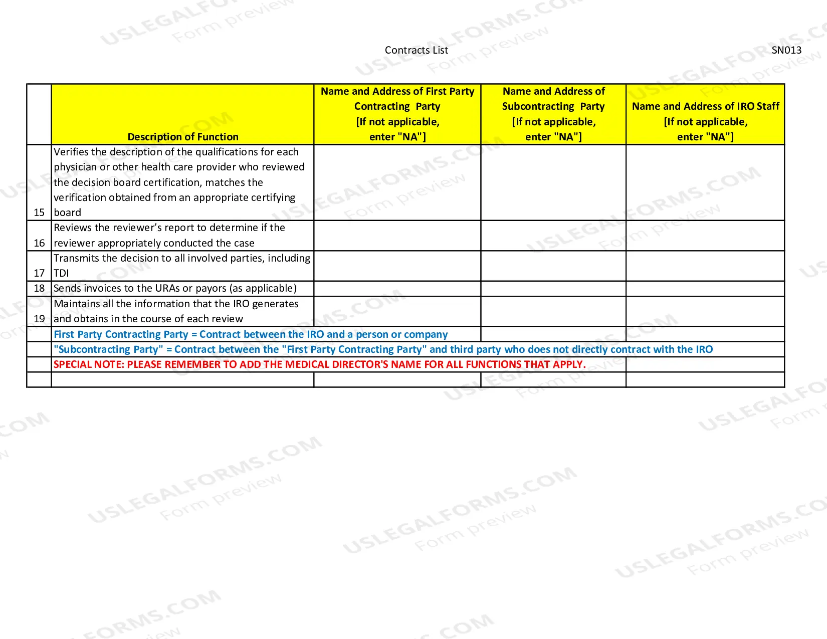 Preview Contract List