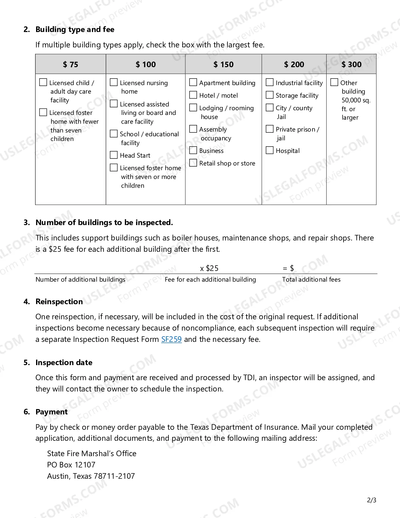 Preview Fire Safety Inspection request form