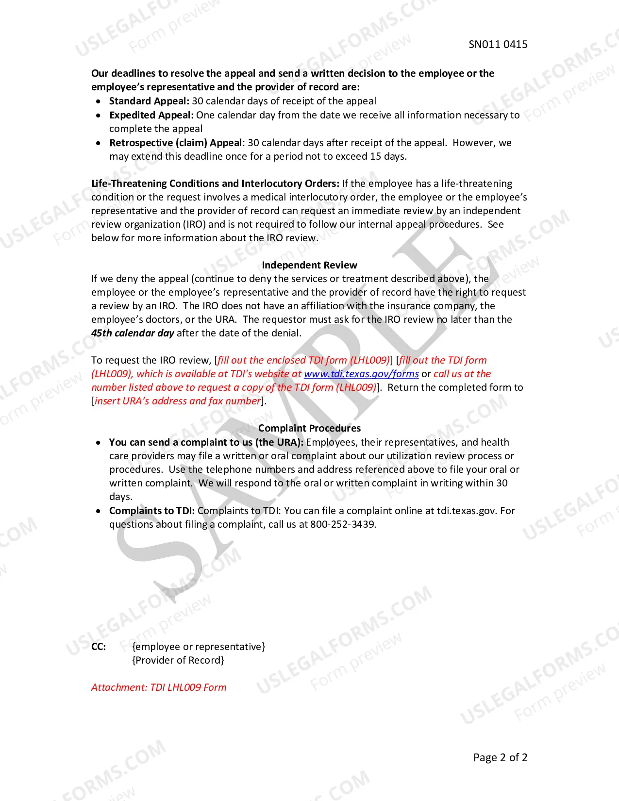 Preview Sample URA Adverse Determination Notice, Workers Comp Net