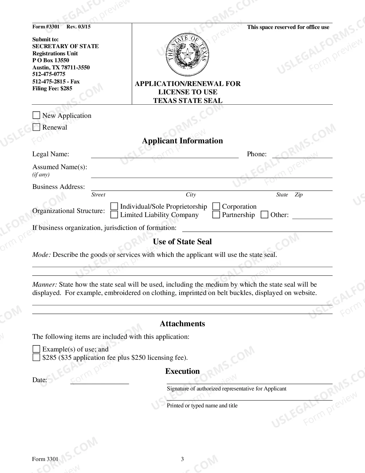 Preview Application Renewal For License To Use Texas State Seal