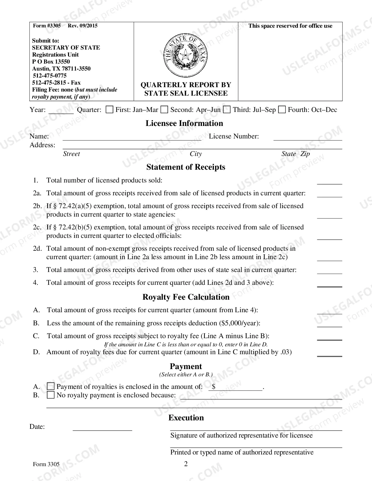 Preview Quarterly Report By State Seal Licensee