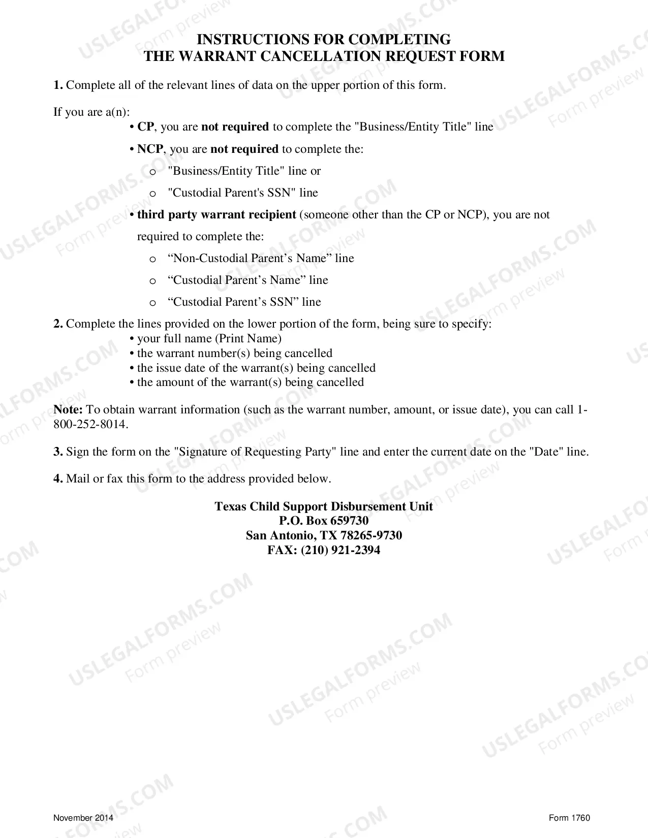 Preview Request For Warrant Cancellation