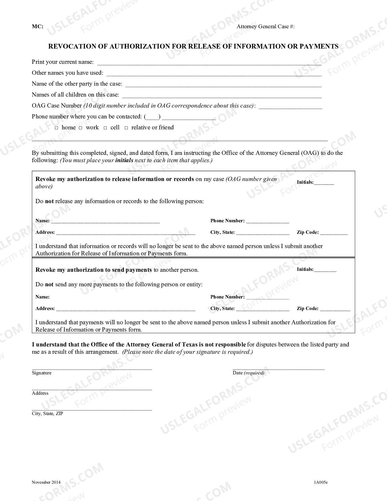 Preview Revocation of Authorization For Release Of Information-Payments