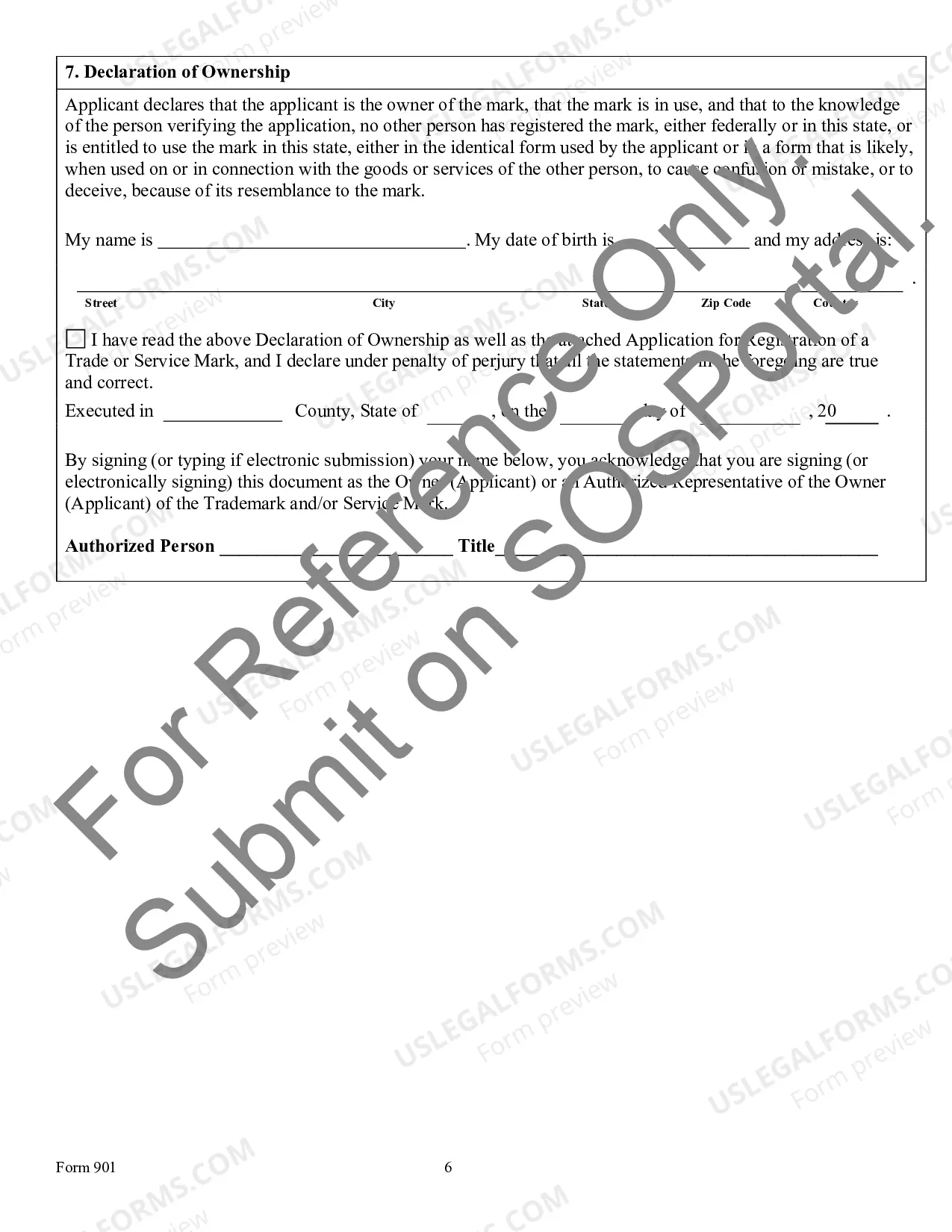 Preview Application For Registration of Trademark Or Service Mark