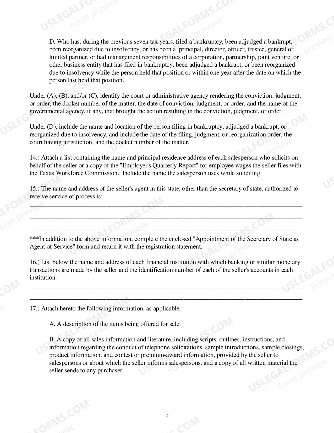 Preview Telephone Solicitation Registration Statement