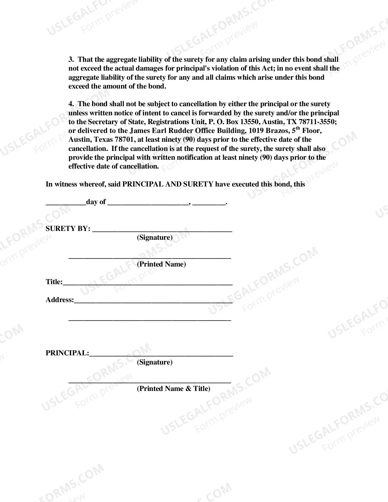 Preview Telephone Solicitation Bond
