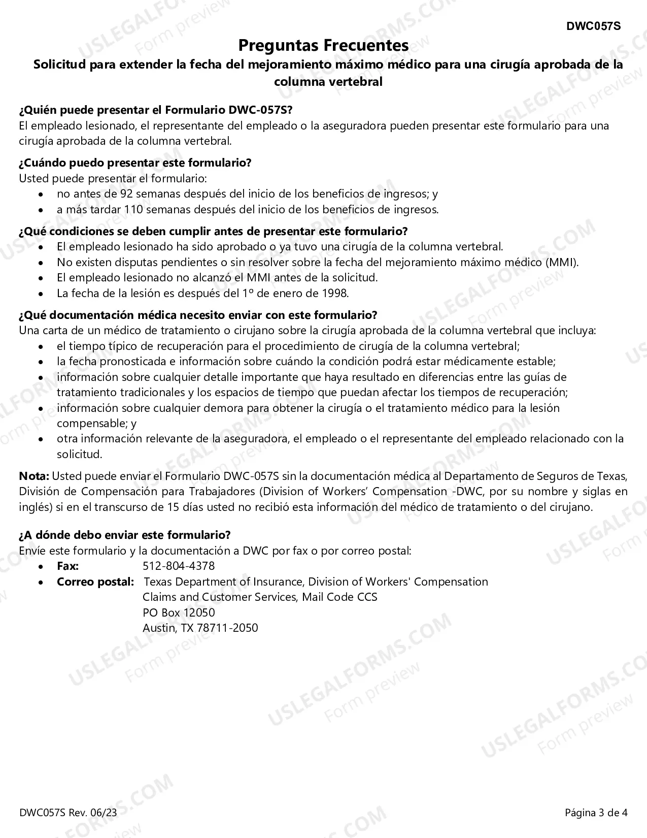 Preview Solicitud para Extension de la Fecha para el Mejoramiento Maximo Medico (Maximum Medical Improvement -MMI, por su nombre y siglas en ingles) por una Cirugia de la Columna Vertebral