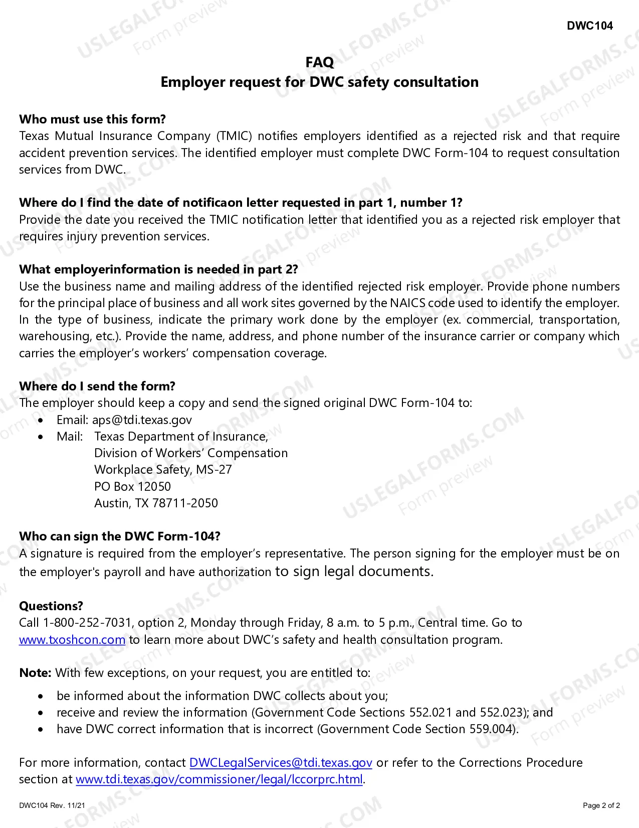 Preview Employer Request For DWC Safety Consultation