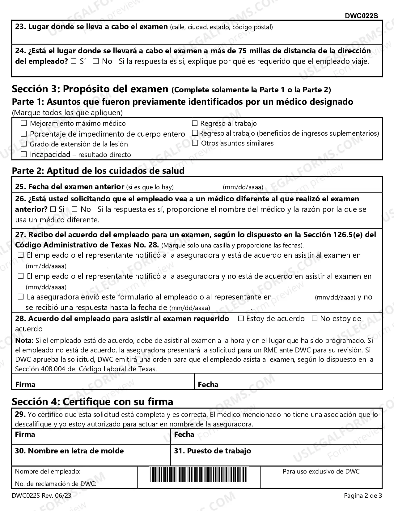 Preview Examen Medico Requerido (Required Medical Examination -RME, por su nombre y siglas en ingles) - Solicitud para un Acuerdo / Solicitud para una Orden