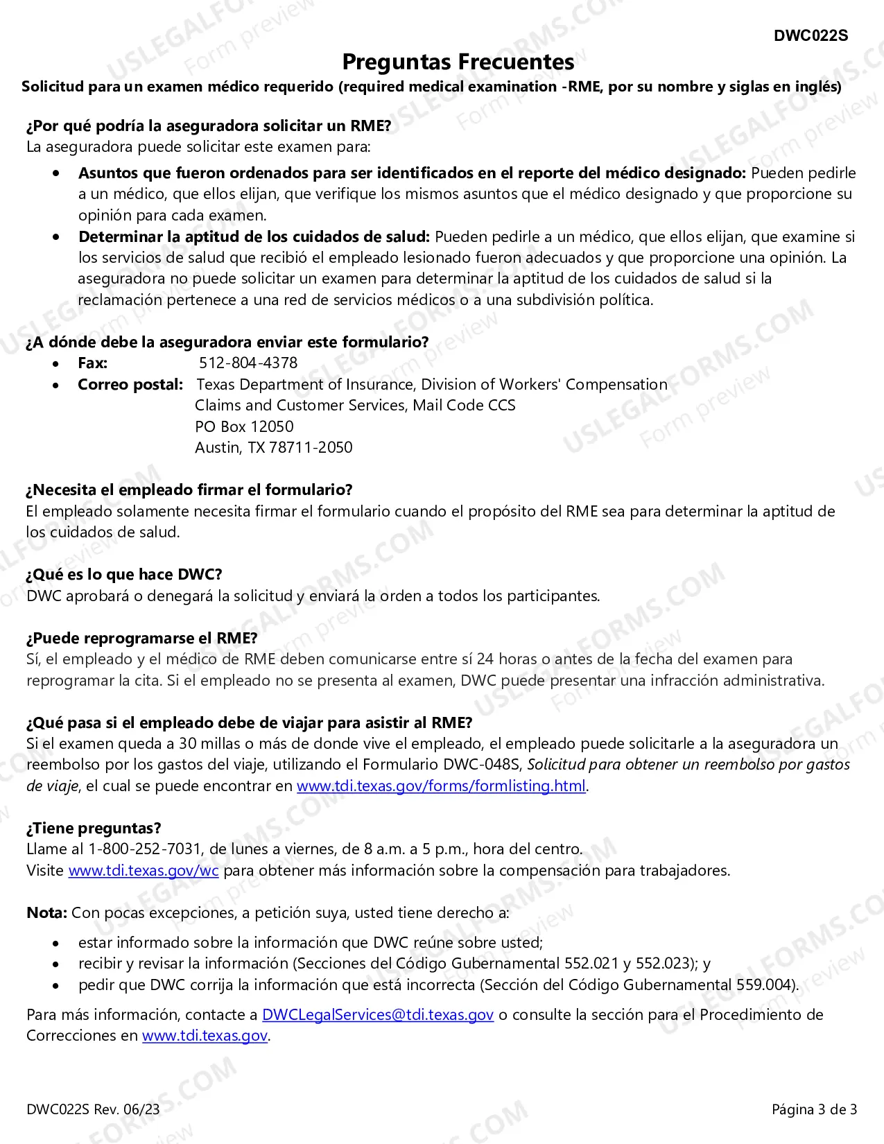 Preview Examen Medico Requerido (Required Medical Examination -RME, por su nombre y siglas en ingles) - Solicitud para un Acuerdo / Solicitud para una Orden