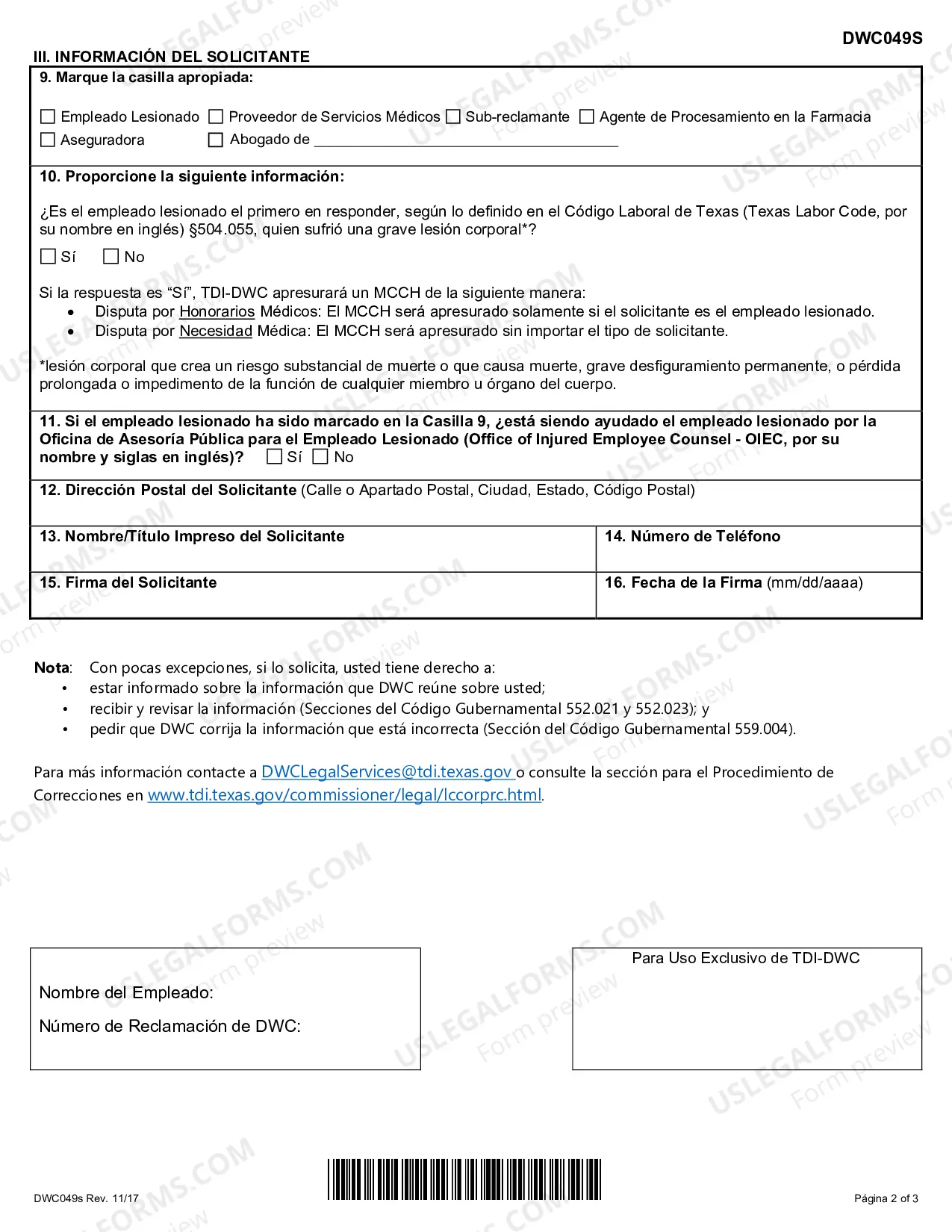 Preview Solicitud para Programar una Audiencia para Disputar Beneficios Medicos (Medical Contested Case Hearing -MCCH, por su nombre y siglas en ingles)