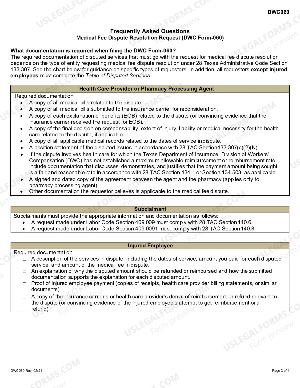 Preview Medical Fee Dispute Resolution Request