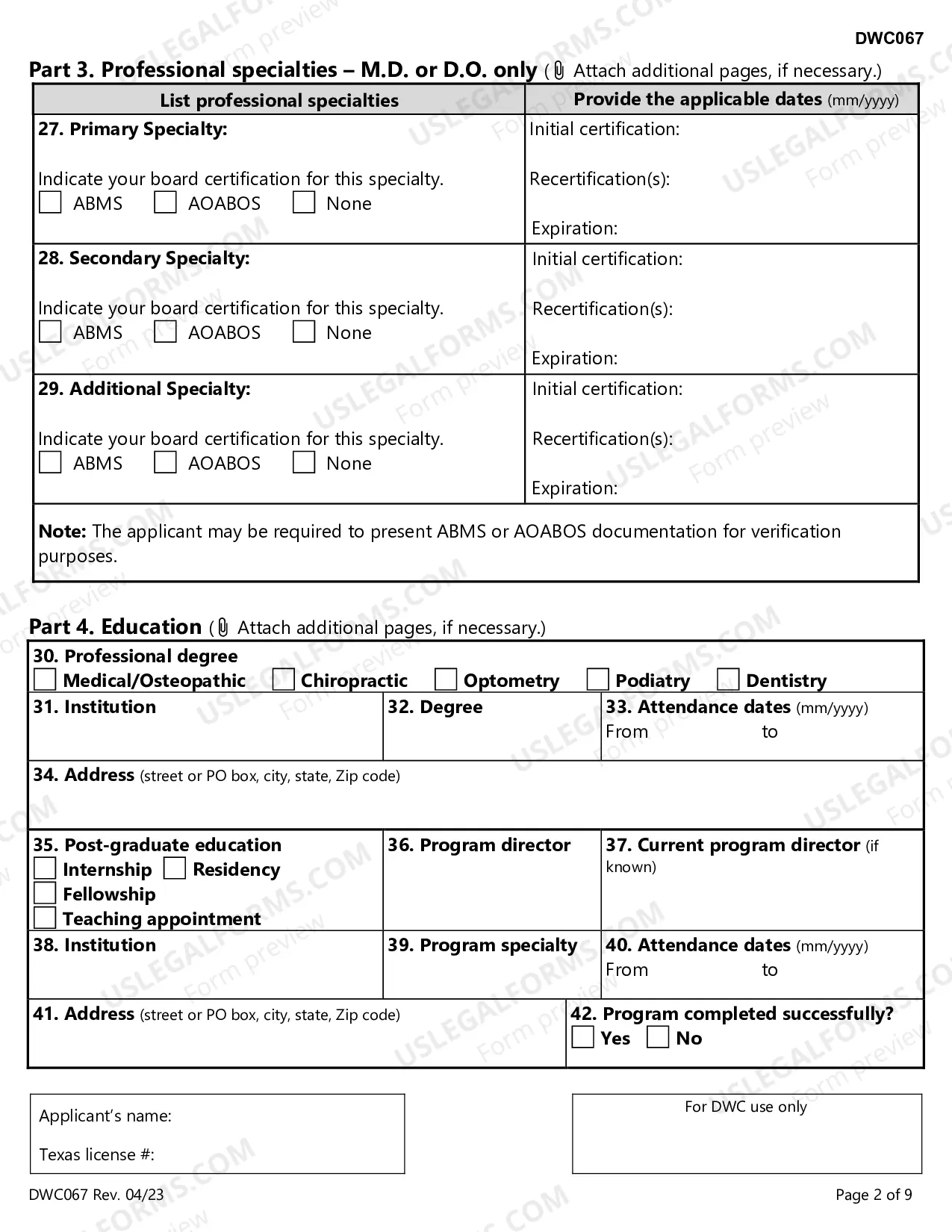 Preview Designated Doctor Certification Application