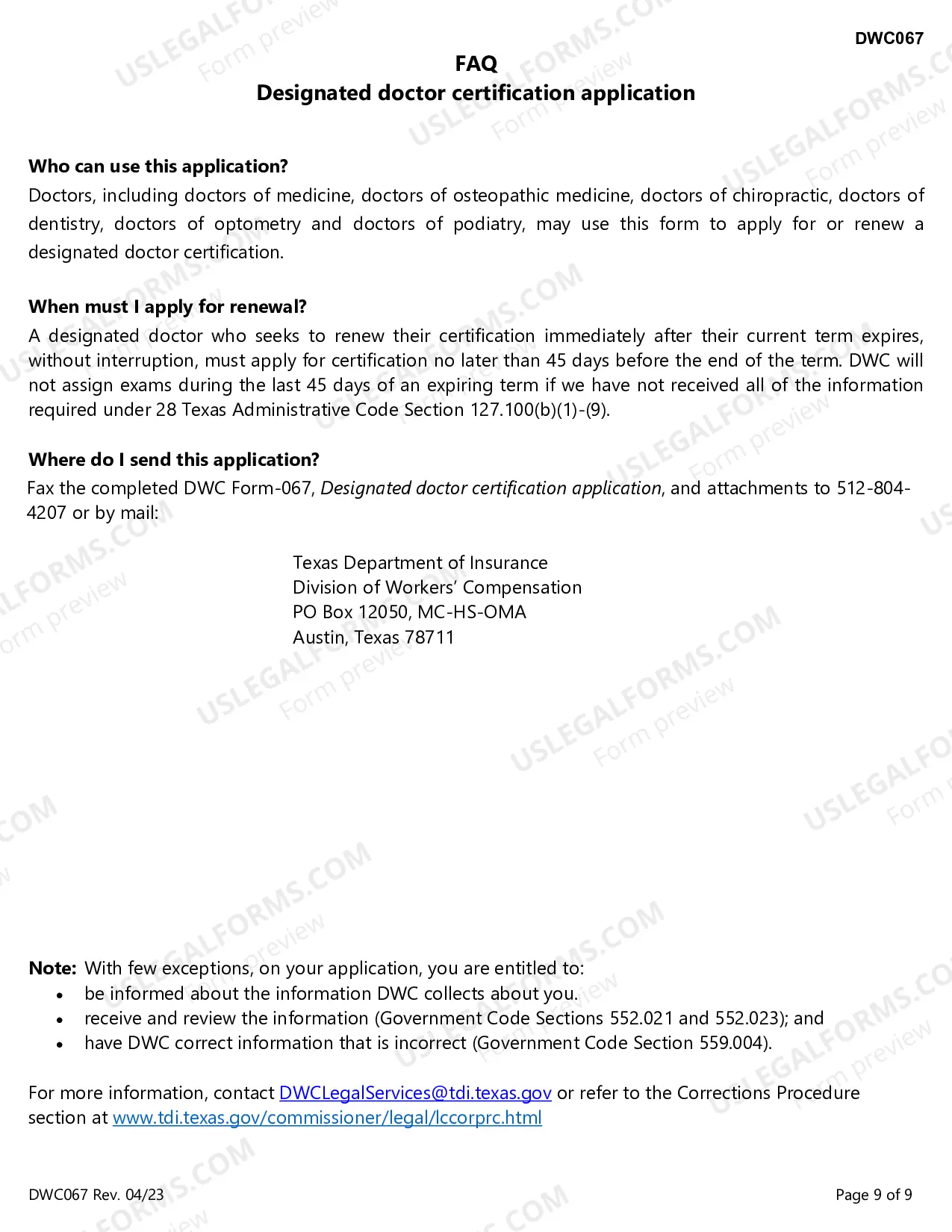 Preview Designated Doctor Certification Application
