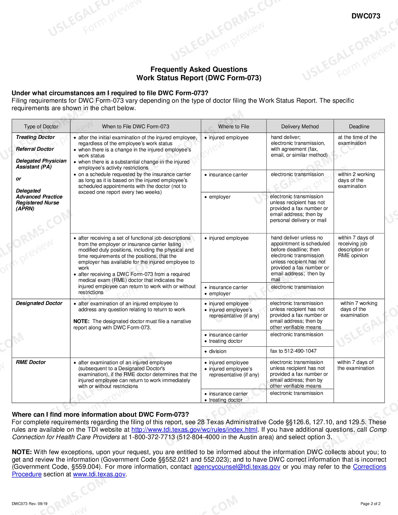Preview Work Status Report