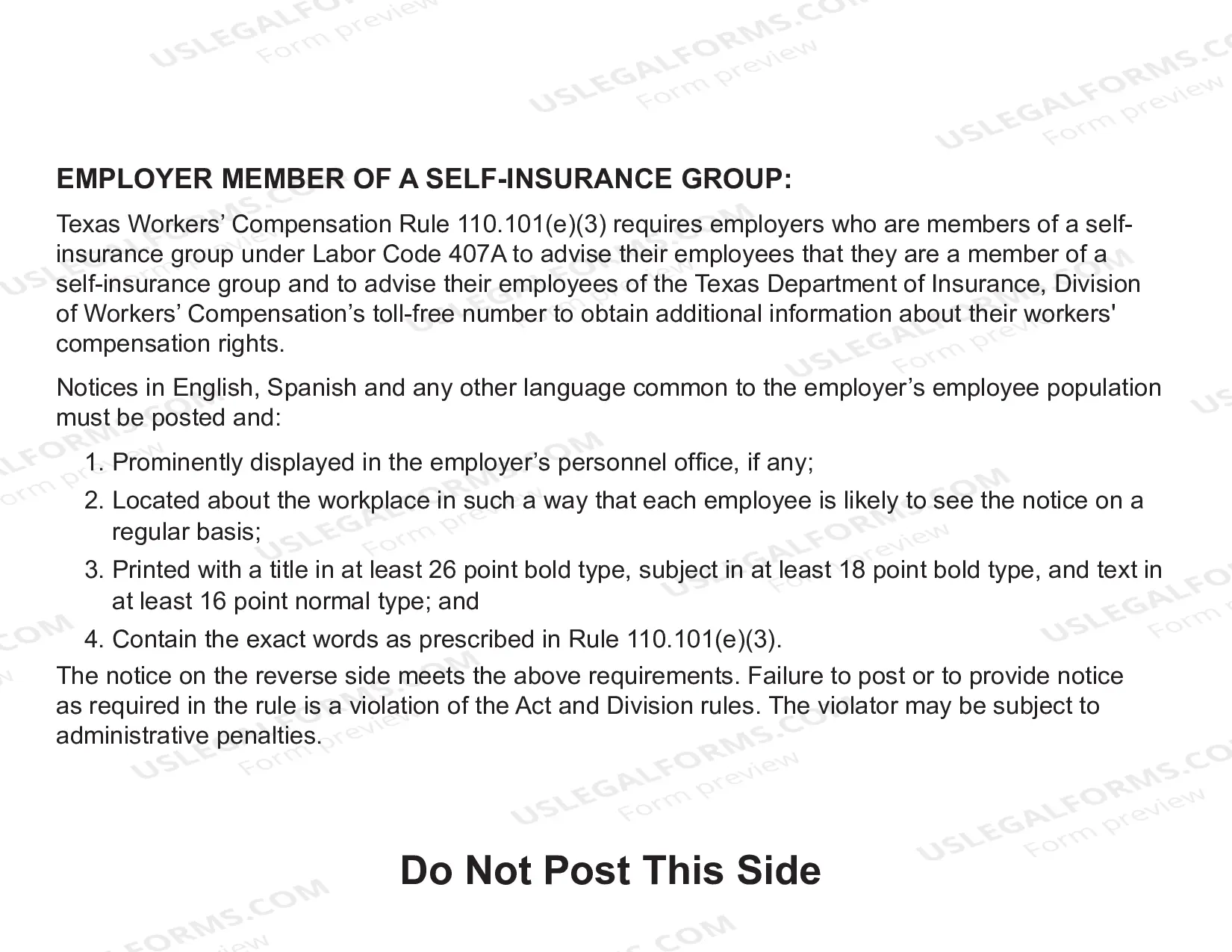 Preview Notice to Employees Concerning Workers' Compensation in Texas