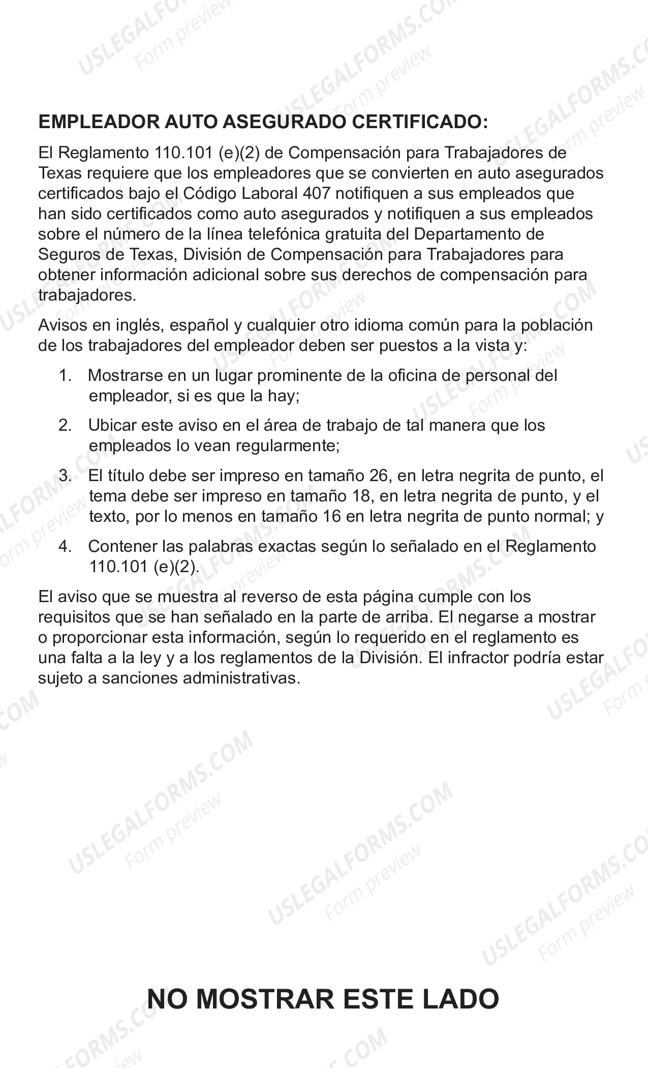 Preview Notice to Employees Concerning Workers' Compensation in Texas