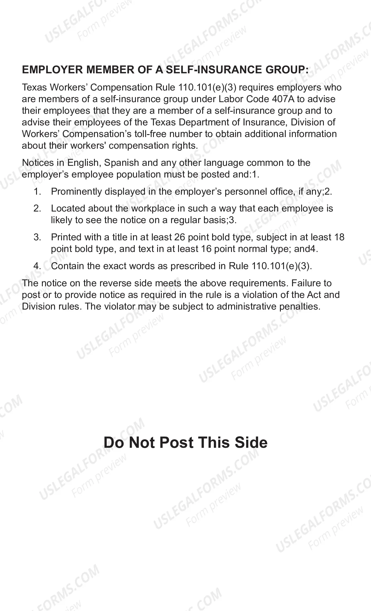 Preview Notice to Employees Concerning Workers' Compensation in Texas