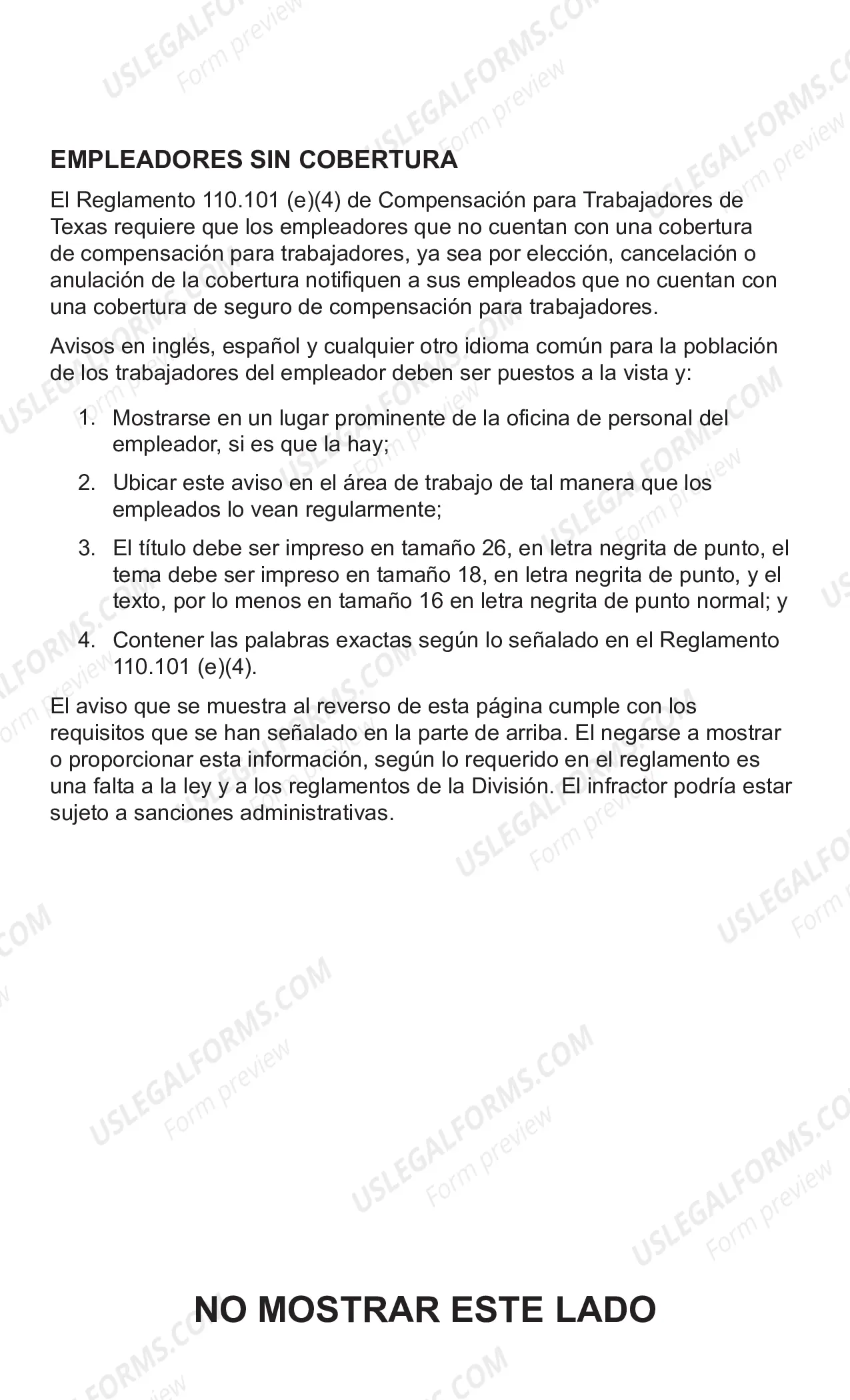Preview Notice To Employees Concerning Workers Compensation In Texas (Spanish) (Notice 5)